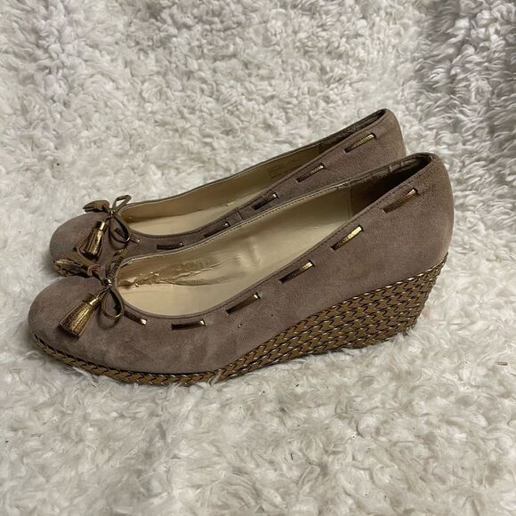 Lauren Ralph Lauren Cambree Leather suede brown breaded bronze wedge shoes SZ10B - Picture 1 of 11